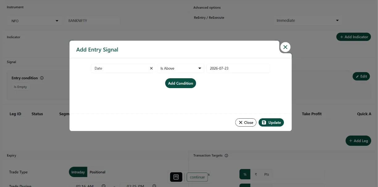 Detailed Entry Condition Mapped Fields View