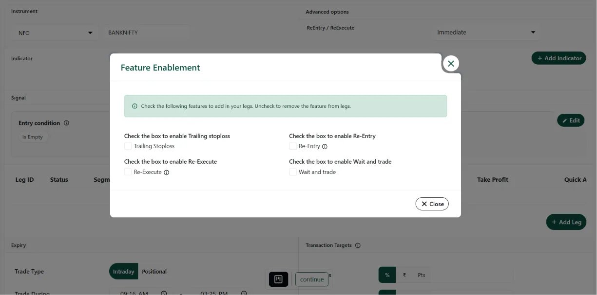 Algorithmic Feature Enablement Modal Setup