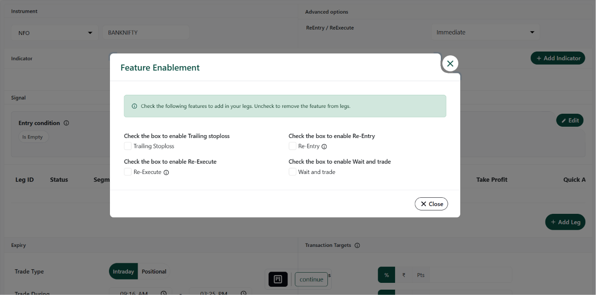 Algorithmic Feature Enablement Modal Setup