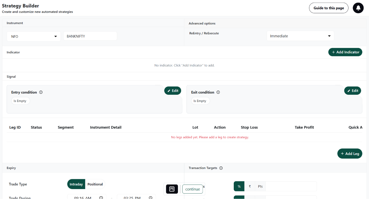 Strategy Builder Terminal Dashboard View