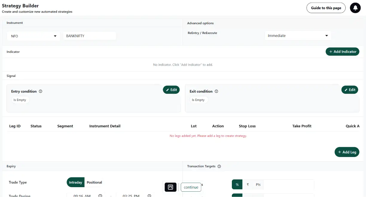 Strategy Builder Terminal Dashboard View